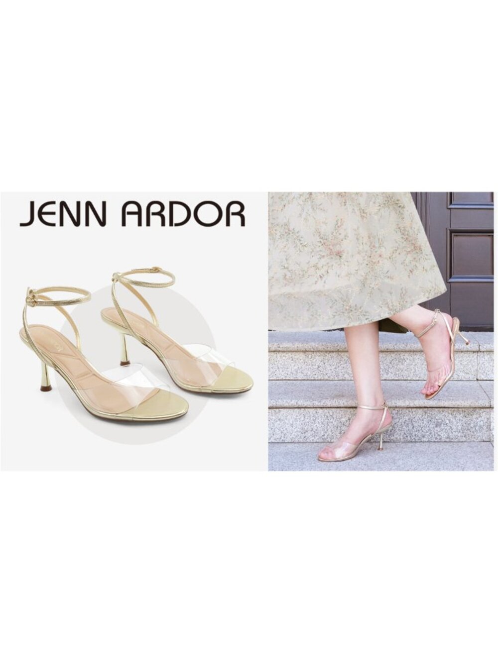 Women's Kitten Heel Sandals Slingback Pumps Open Toe Clear TPU Faux Leather - Picture 6 of 6
